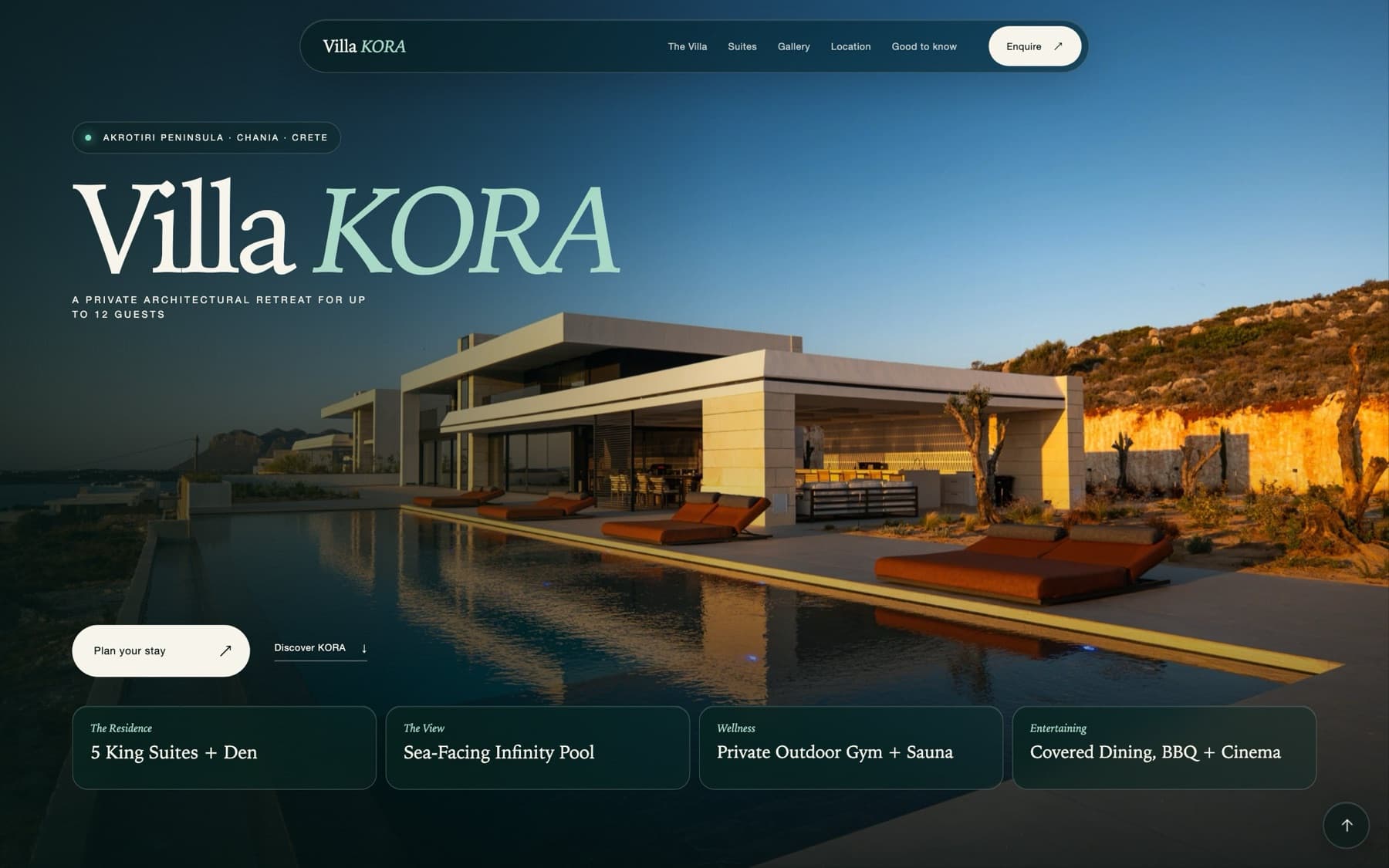 Villa KORA website, home page
